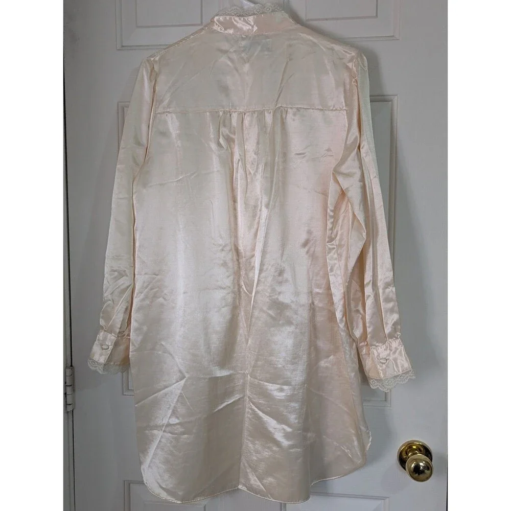 Amanda Payne Satin Nightgown Pajama Shirt Womens Medium Ivory Lace Embroidery